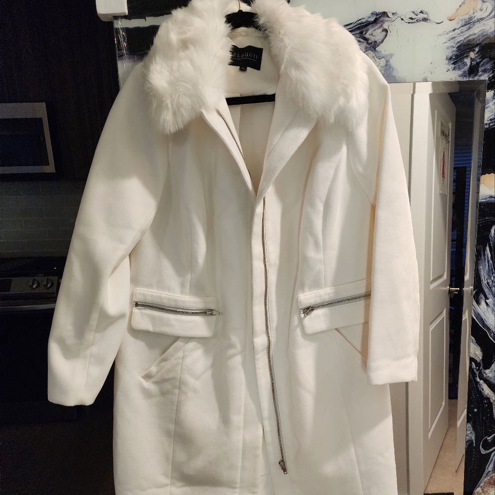 ELOQUII White Faux Fur Collar Long Coat Women’s Size 14 NWT - Picture 6 of 16